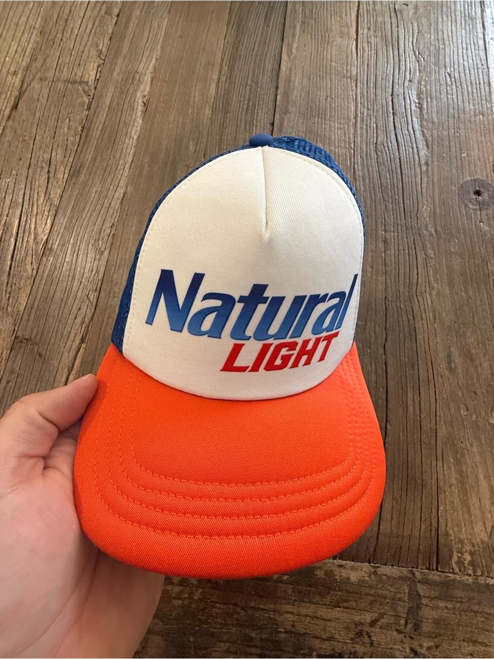 Natural Light Trucker Hat - White, Blue & Orange